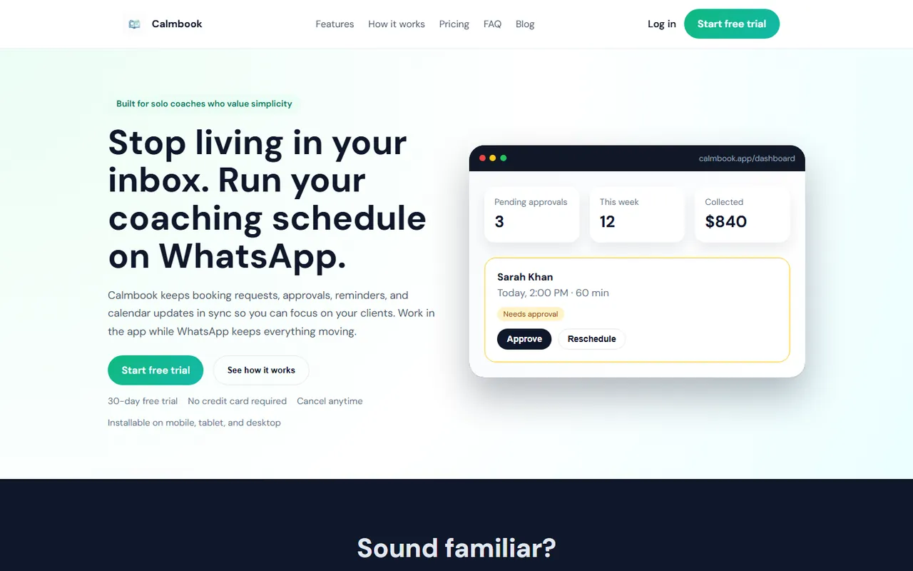 CalmBook home page