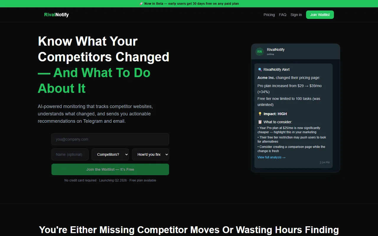 RivalNotify home page